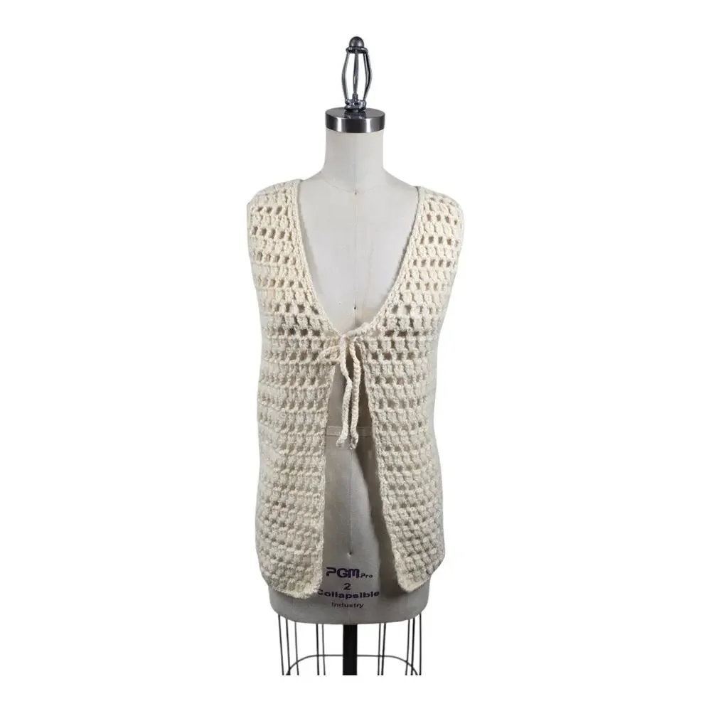 Vintage Bellariva Crochet Vest M Cream 100% Wool Italy Boho Cottagecore Festival